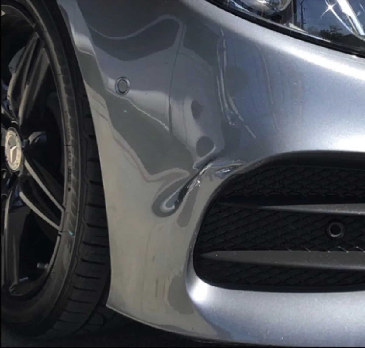 Bumper Dent before, Orange County mobile bumper repair